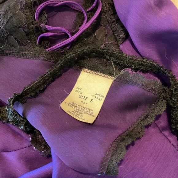 vintage satin Shirley Of Hollywood Sheer Mesh Lace Up Tie Bust W/ Thong Size S - Picture 8 of 9